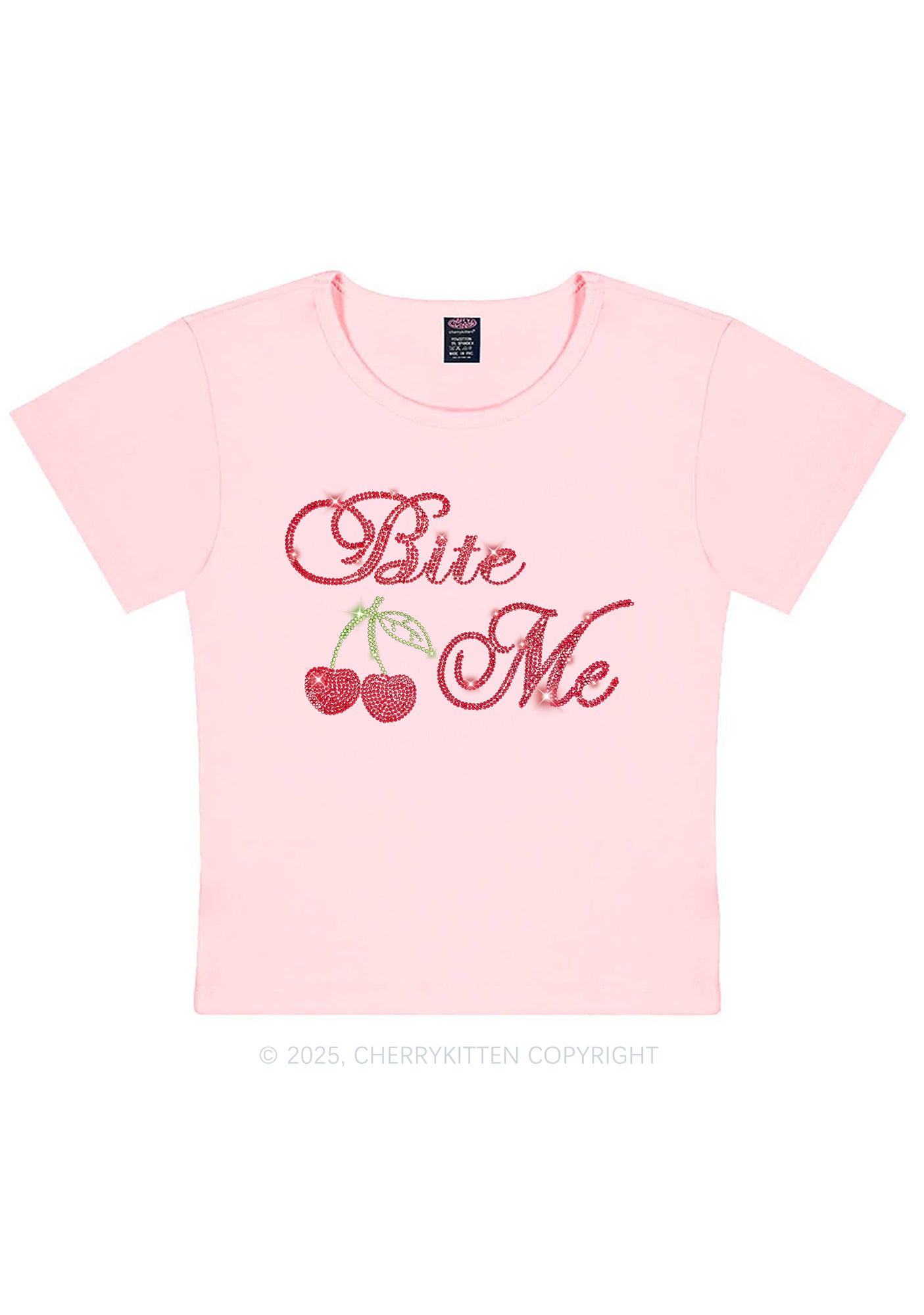 Rhinestone Red Cherry Bite Me Y2K Baby Tee Cherrykitten