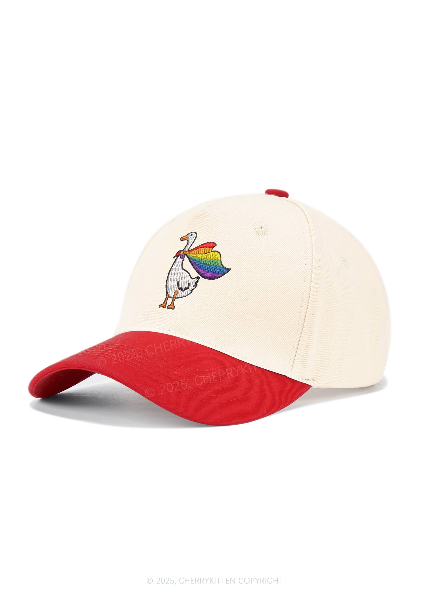 Embroidered Rainbow Goose Pride Y2K Color Block Baseball Cap Cherrykitten