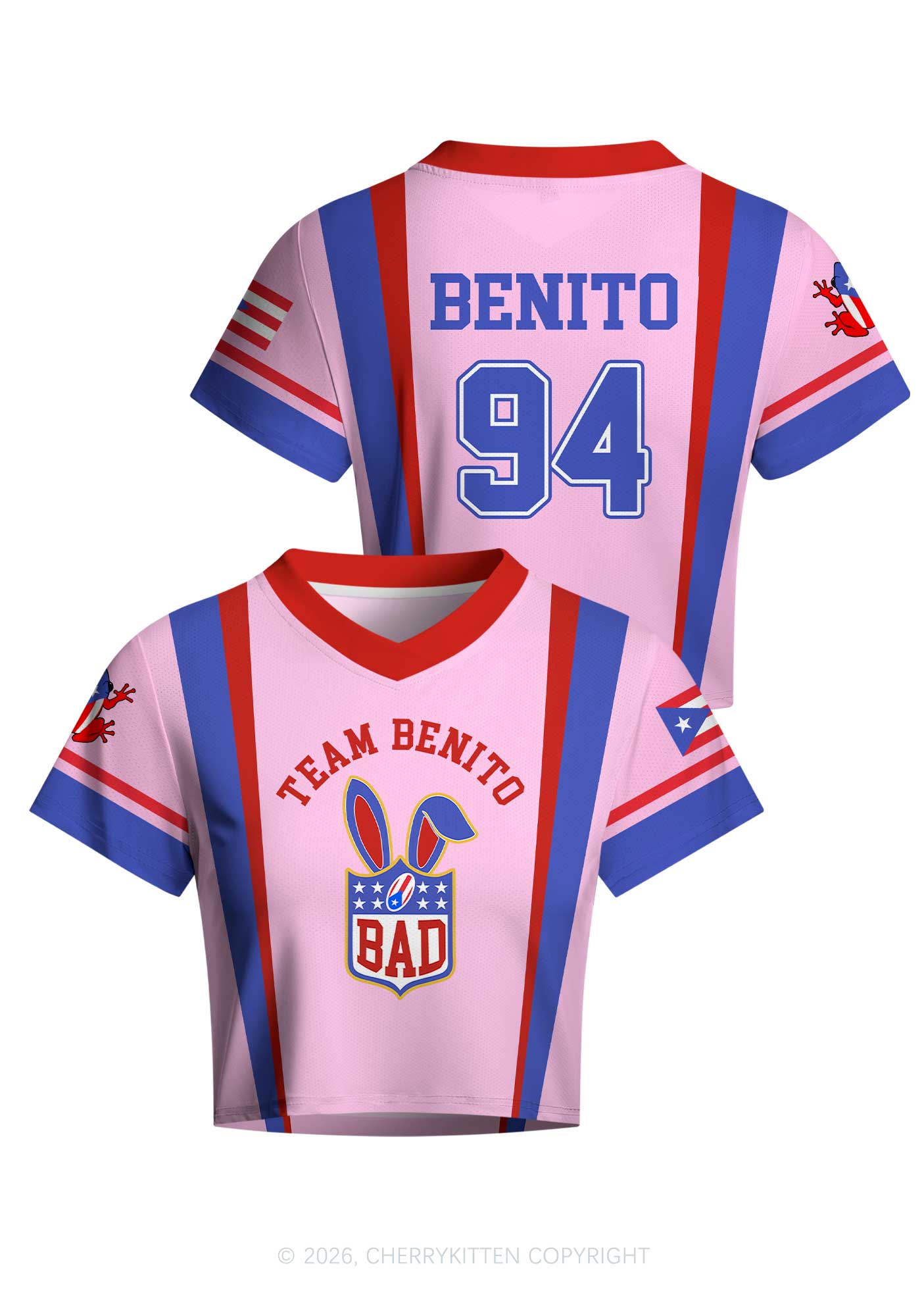 Pink Football Bunny Y2K Crop Football Jersey Shirts Cherrykitten