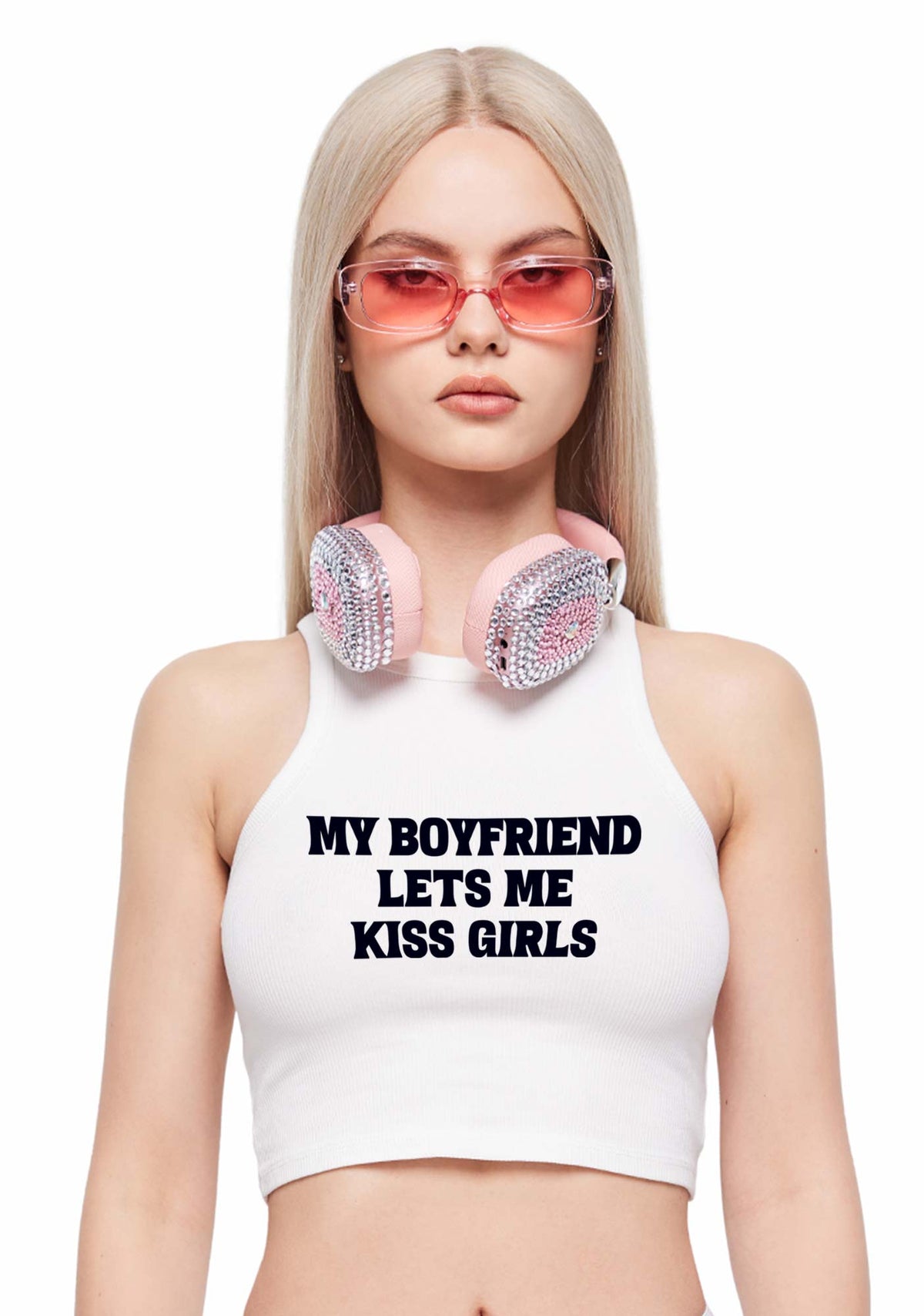 BF Lets Me Kiss Girls Y2K Crop Tank Top Cherrykitten
