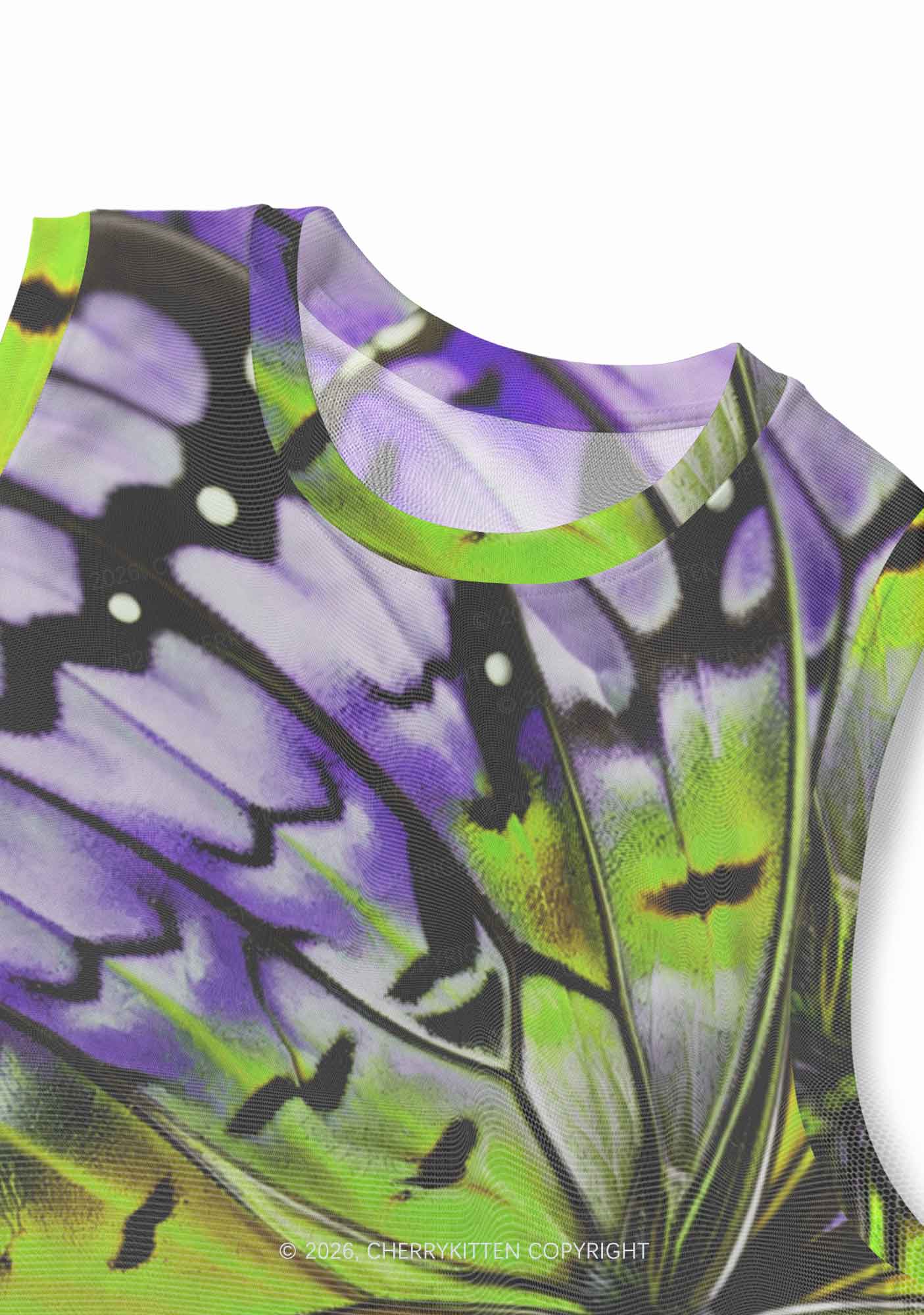 Purple Lime Butterfly Wing Y2K Mesh Muscle Tank Cherrykitten