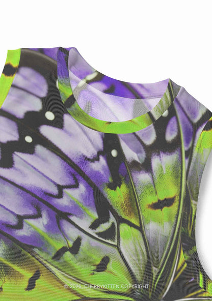 Purple Lime Butterfly Wing Y2K Mesh Muscle Tank Cherrykitten