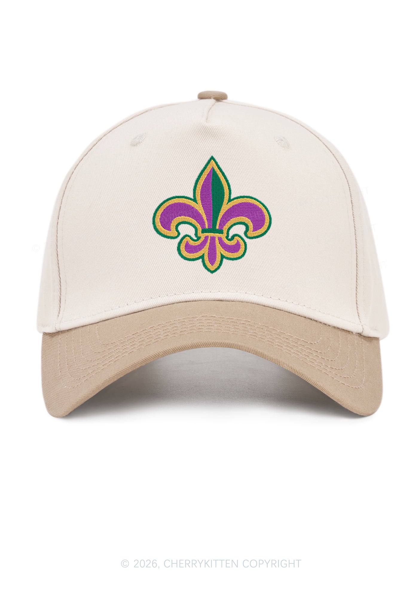 Embroidered Mardi Gras Fleur De Lis Y2K Color Block Baseball Cap Cherrykitten