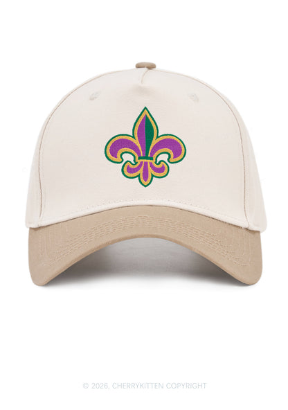 Embroidered Mardi Gras Fleur De Lis Y2K Color Block Baseball Cap Cherrykitten