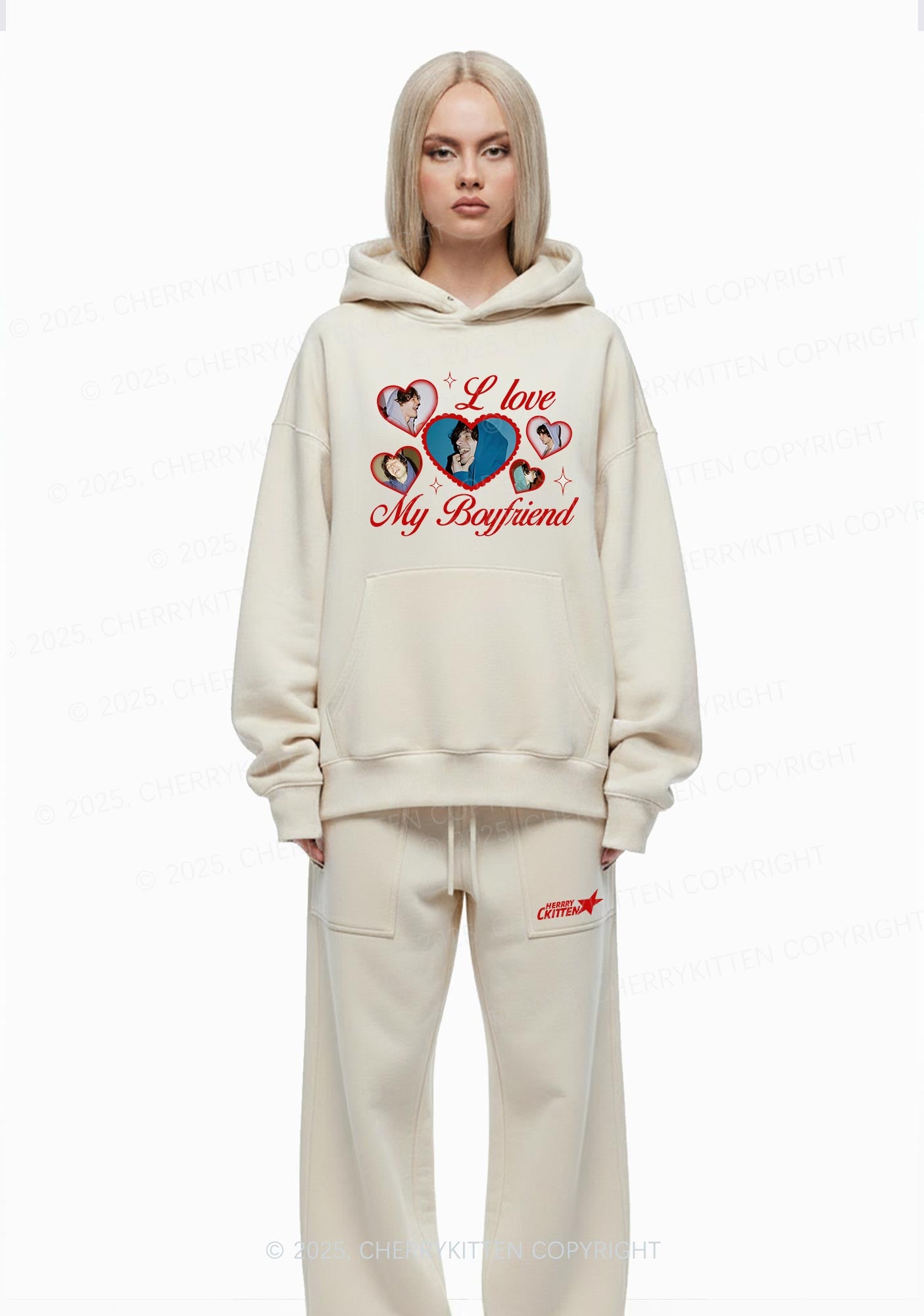 Custom Boyfriend Photos Y2K Valentine's Day Fleece Hoodie Set Cherrykitten