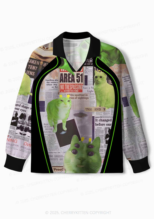 Custom Green Alien Kitten Y2K Sport Long Sleeve Jersey Shirts Cherrykitten