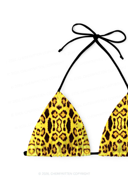 Yellow Leopard Y2K Print Bikini Set Cherrykitten