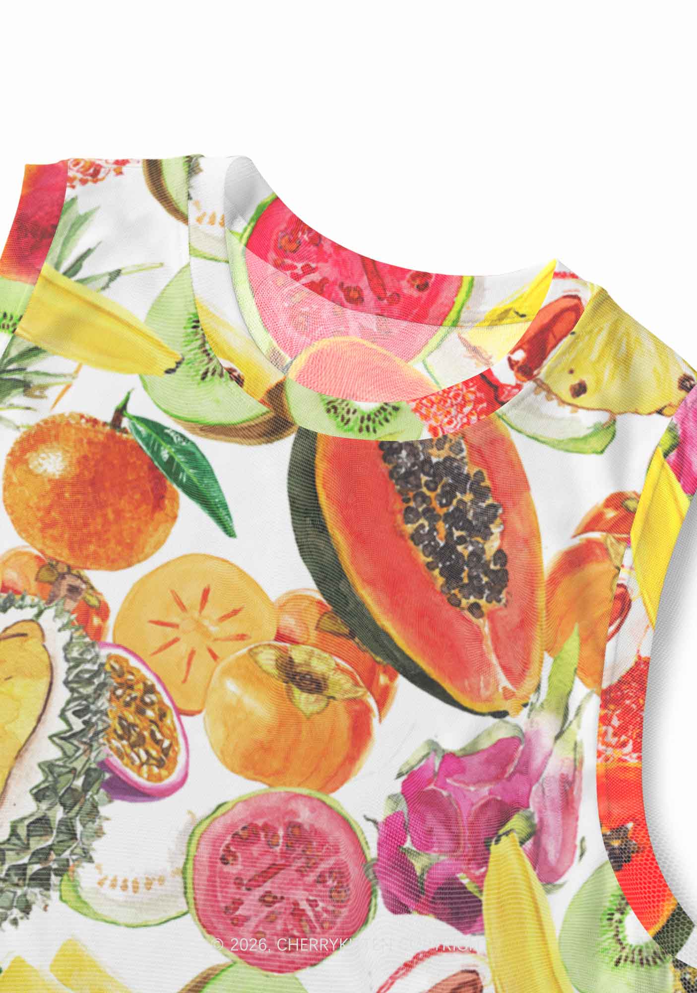 Tropical Fruit Pride Y2K Mesh Muscle Tank Cherrykitten