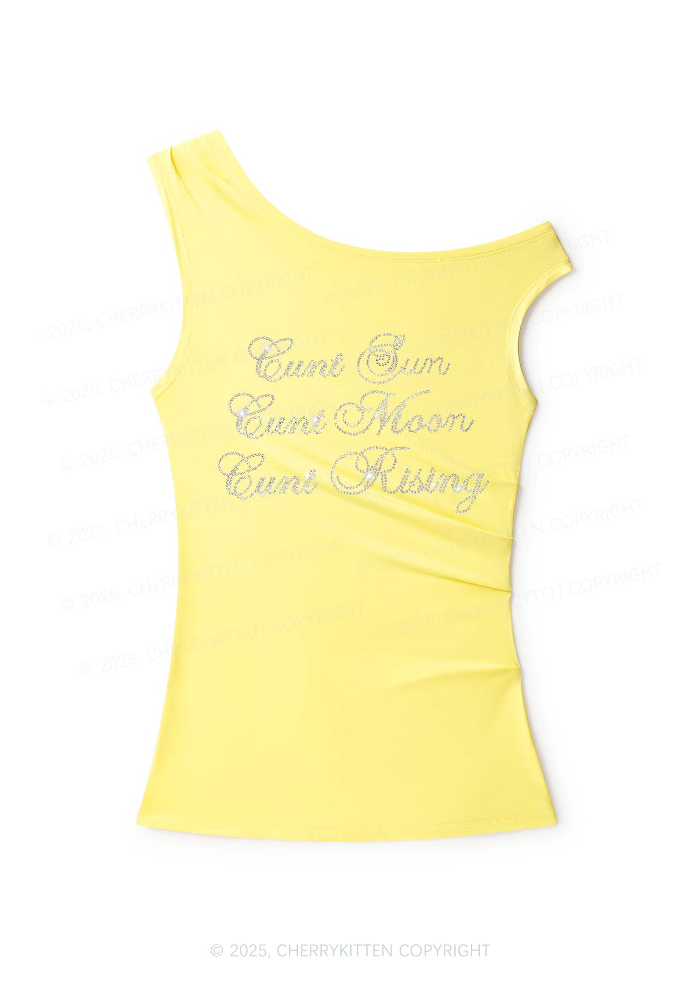 Rhinestone Sun Moon Rising Y2K Off Shoulder Tank Top Cherrykitten