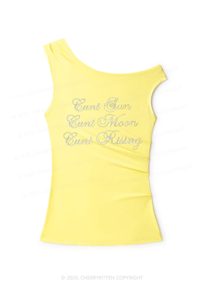 Rhinestone Sun Moon Rising Y2K Off Shoulder Tank Top Cherrykitten