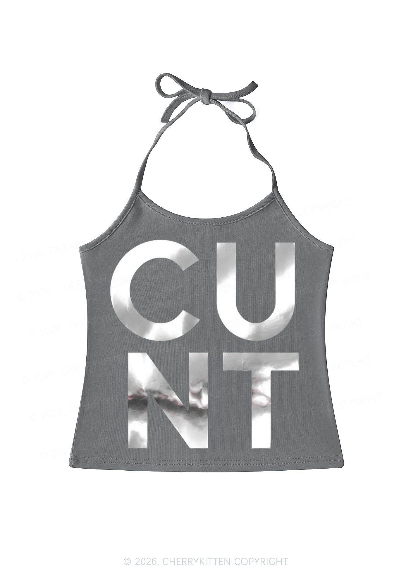 Cxxt Silver Foil Printed Y2K Halter Neck Cami Cherrykitten