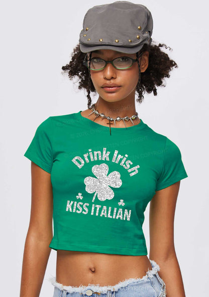 Glitter Drink Irish Kiss Italian St Patricks Y2K Baby Tee Cherrykitten