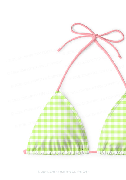 White Green Plaid Y2K Print Bikini Set Cherrykitten