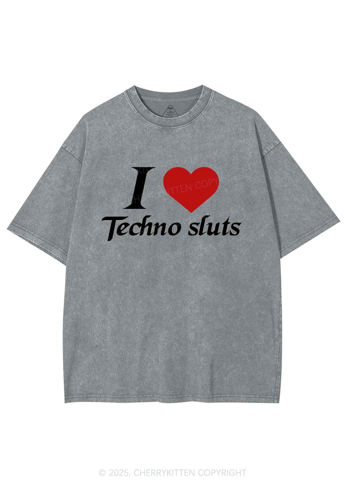 I Love Techno Slxts Y2K Shirts Washed Tee Cherrykitten
