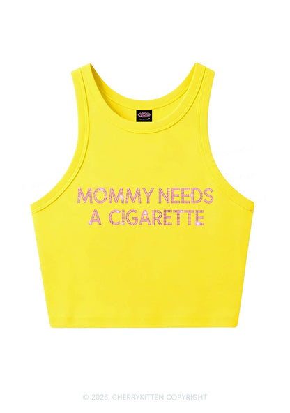 Rhinestone Mommy Needs Cigarette Y2K Crop Tank Top Cherrykitten