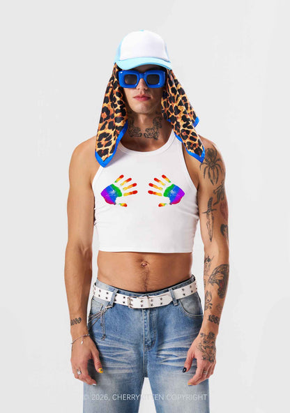 Rainbow Handprint Pride Y2K Crop Tank Top Cherrykitten