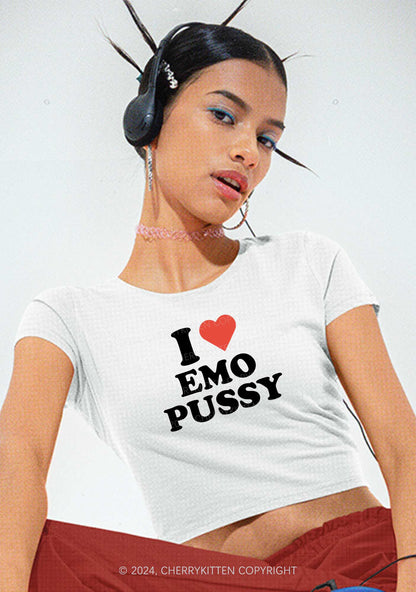 I Love EMO Puxxy Y2K Baby Tee Cherrykitten
