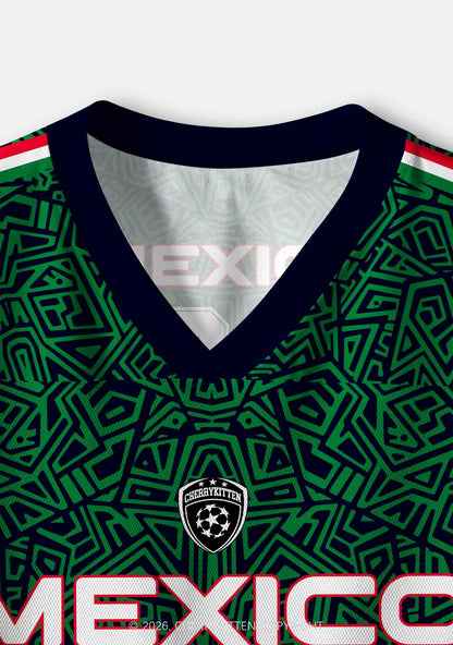 Custom Green Mexico Geometric Pattern Y2K Crop Sport Jersey Shirts Cherrykitten