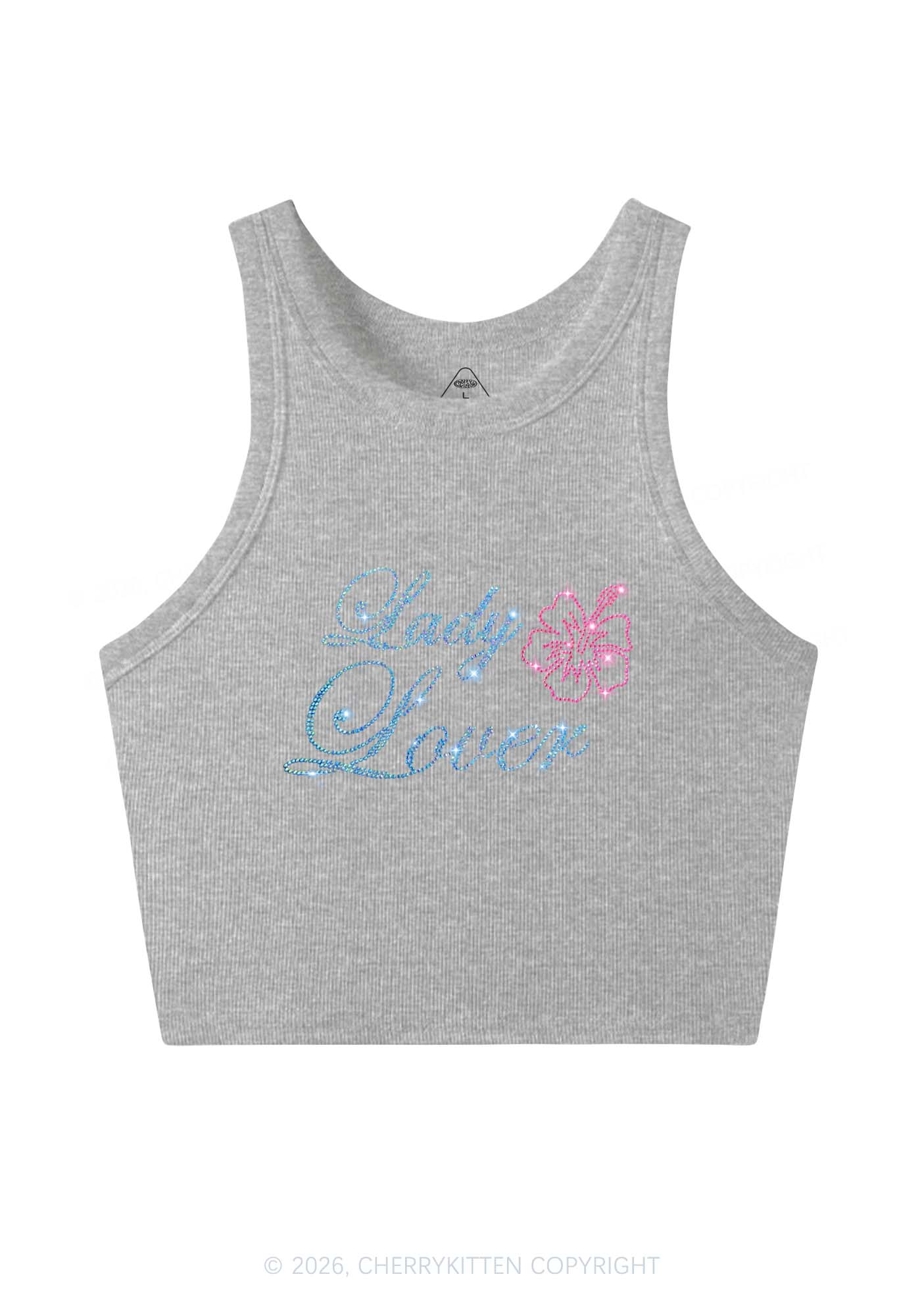 Rhinestone Lady Lover Pride Y2K Crop Tank Top Cherrykitten
