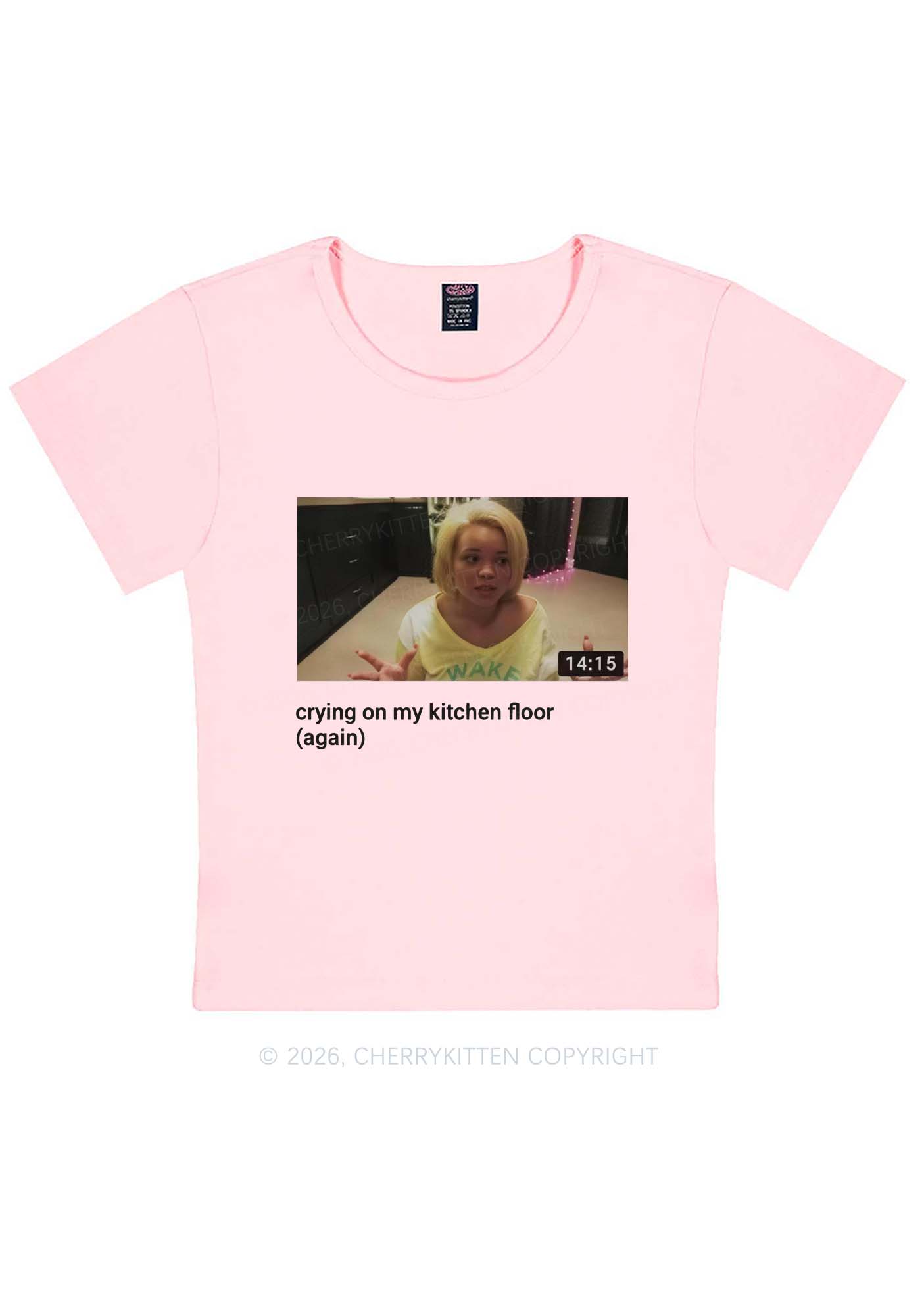 Crying On Kitchen Floor Y2K Baby Tee Cherrykitten