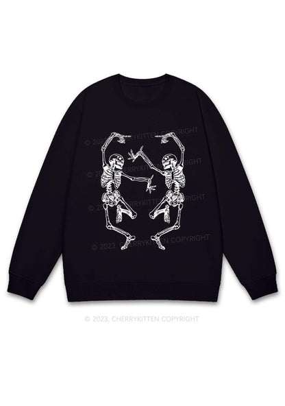 Two Dancing Skeletons Halloween Y2K Sweatshirt Cherrykitten