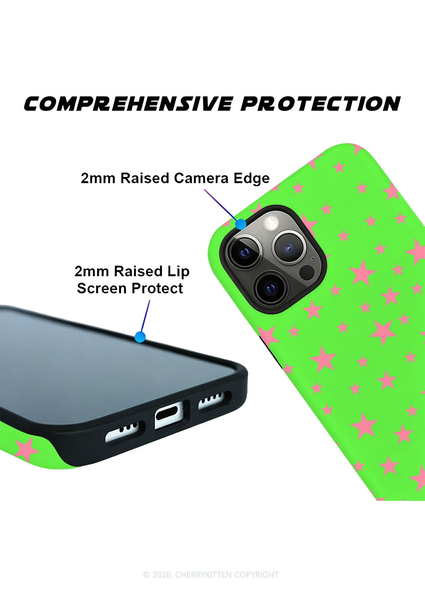 Pink Star On Green Y2K Phone Case Cherrykitten