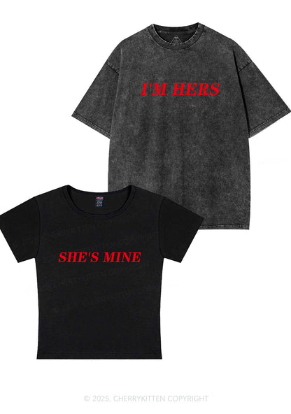Shes Mine Im Hers Y2K Valentine's Day Couple Shirt Cherrykitten
