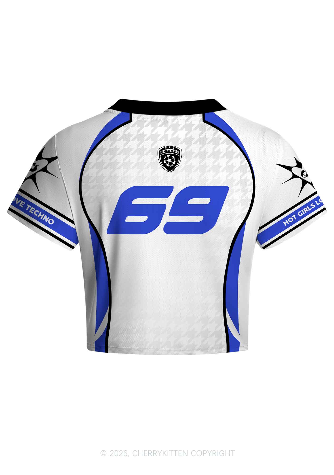 White Hot Girls Love Techno Y2K Crop Football Jersey Shirts Cherrykitten