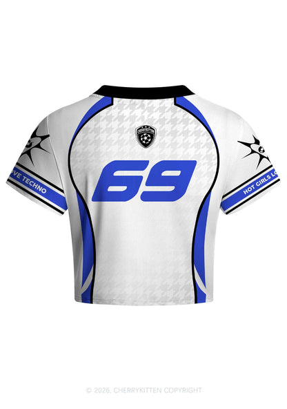 White Hot Girls Love Techno Y2K Crop Football Jersey Shirts Cherrykitten