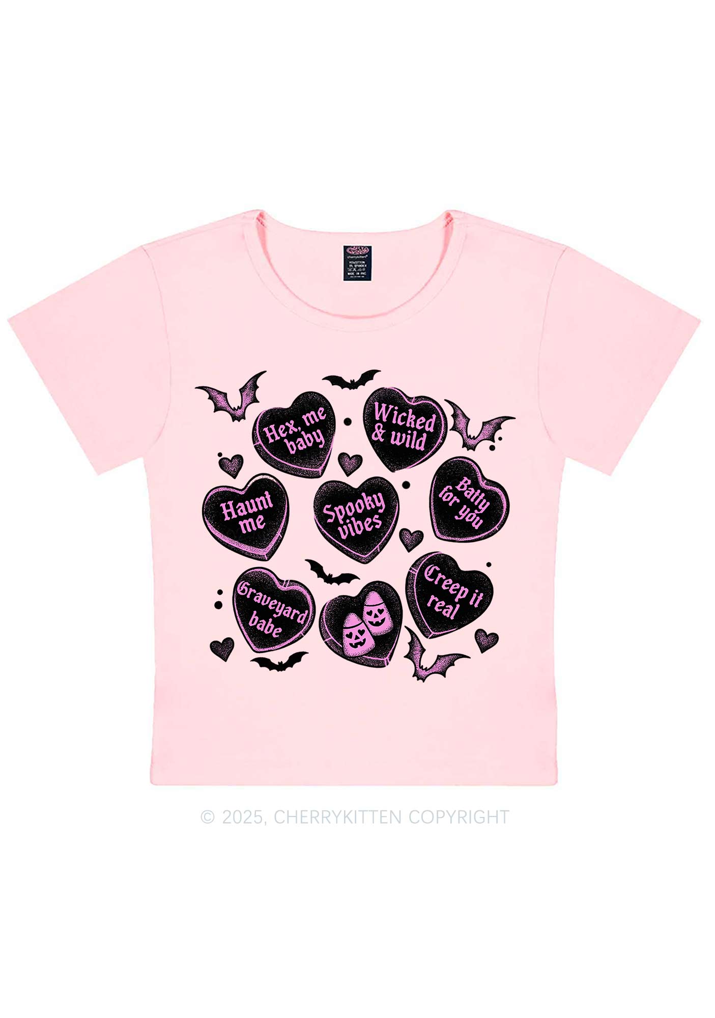 Spooky Candy Heart Valentine's Day Y2K Baby Tee Cherrykitten