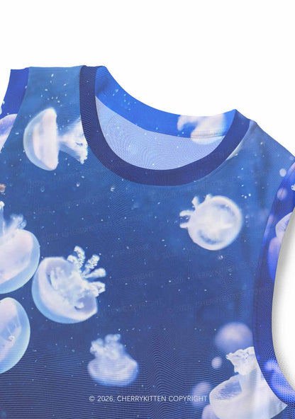Deep Sea White Jellyfish Y2K Mesh Muscle Tank Cherrykitten