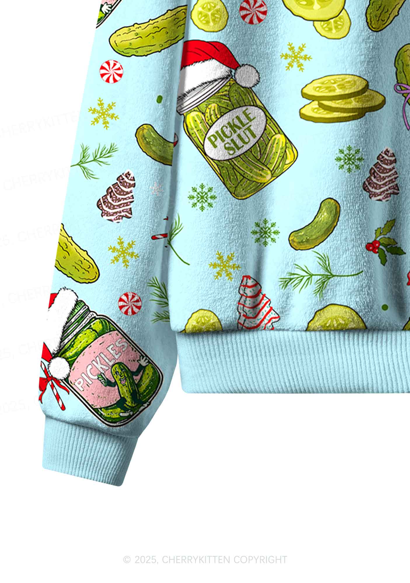 Christmas Green Santa Pickle Y2K Fleece Long Sleeve Pajama Set Cherrykitten
