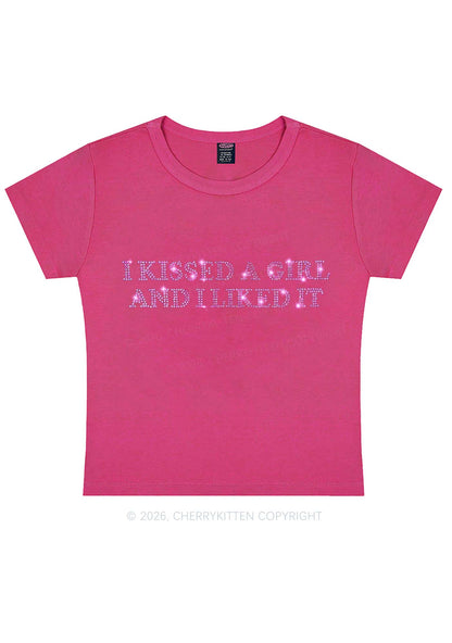 Rhinestone I Kissed A Girl Pride Y2K Baby Tee Cherrykitten