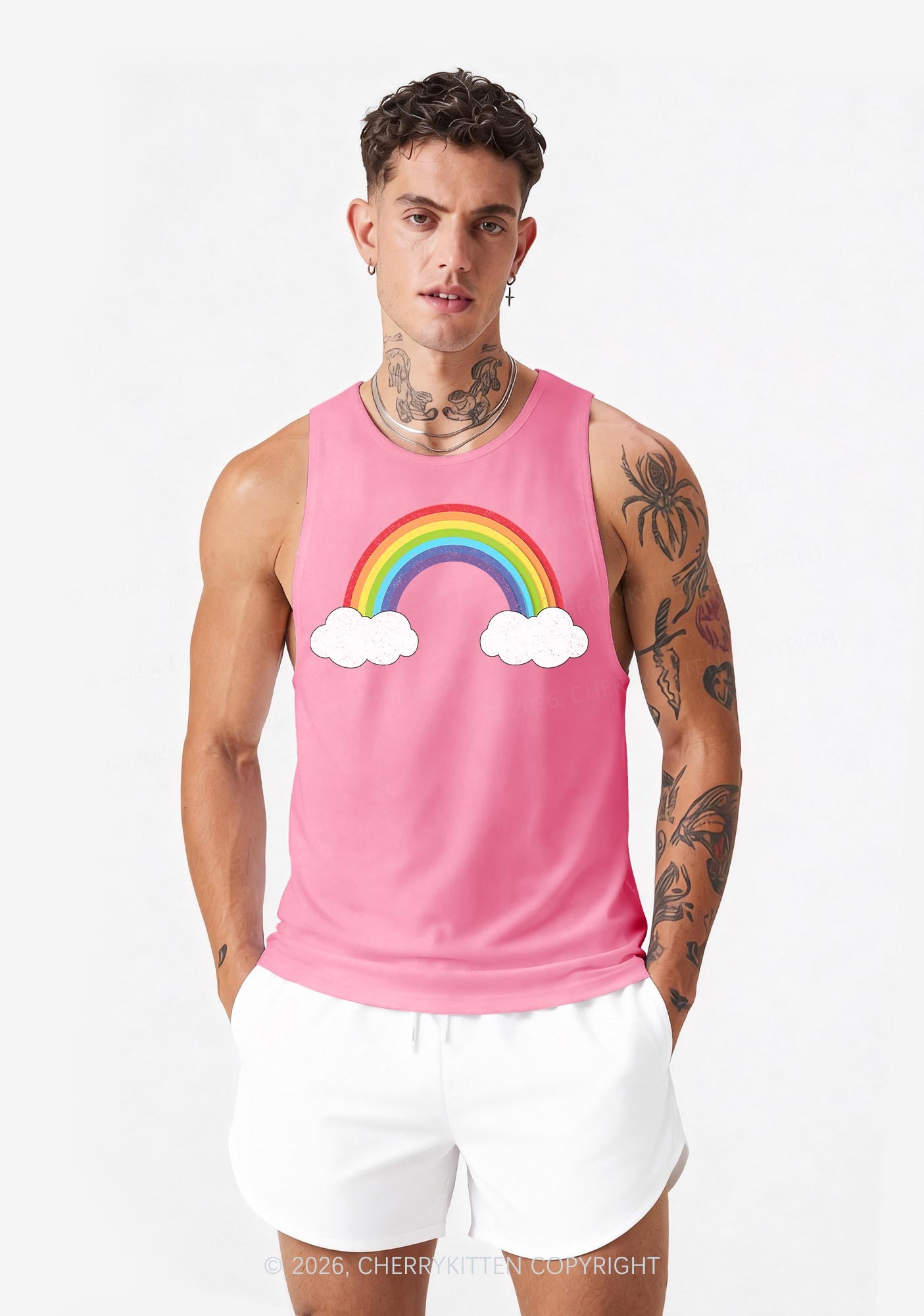 Rainbow Cloud Pride Y2K Men Racerback Tank Top Cherrykitten