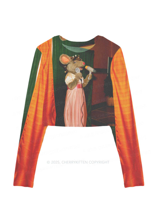 Mic Pink Dress Ratz Y2K Mesh Long Sleeve Crop Top Cherrykitten