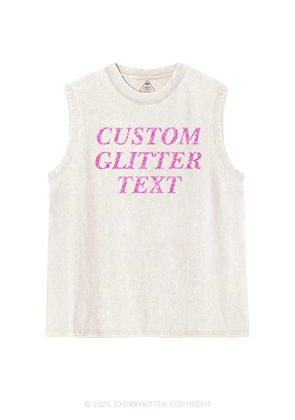 Custom Text Glitter Y2K Washed Muscle Tank Cherrykitten