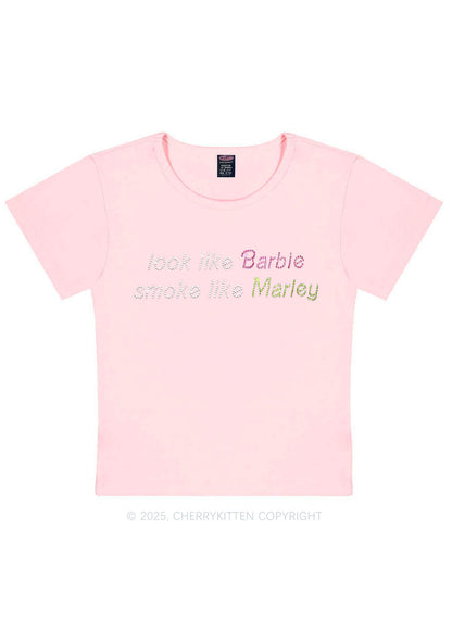 Rhinestone Smoke Like Marley Y2K Baby Tee Cherrykitten