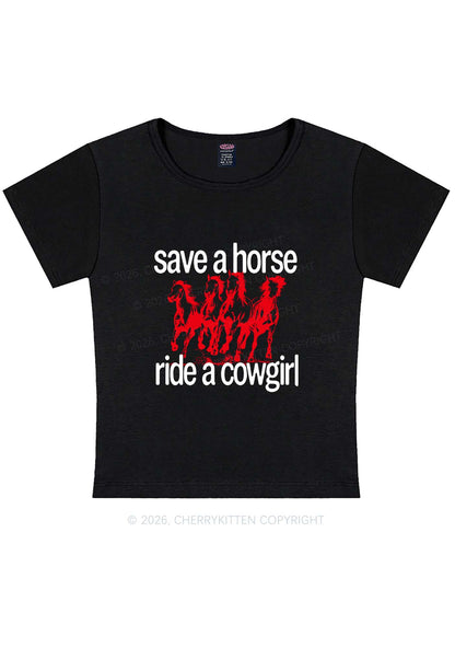 Four Horses Cowgirl Pride Y2K Baby Tee Cherrykitten