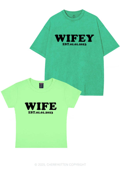 Wife Wifey Custom Date Y2K Valentine's Day Couple Shirt Cherrykitten
