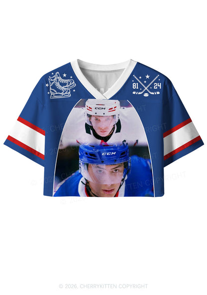 Blue Hockey Match HR Y2K Crop Sport Jersey Shirts Cherrykitten