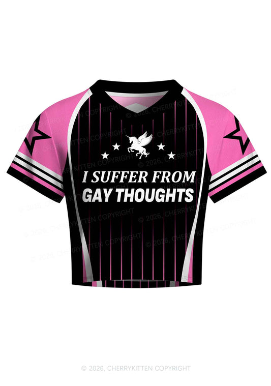 I Suffer From Gay Thoughts Unicorn Pride Y2K Crop Football Jersey Shirts Cherrykitten