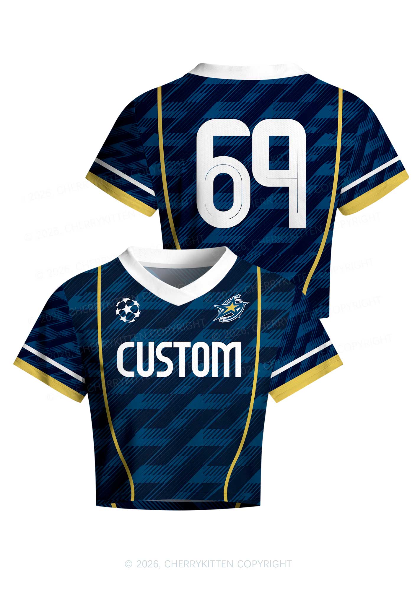 Custom Navy Blue Yellow Stripes Y2K Crop Football Jersey Shirts Cherrykitten