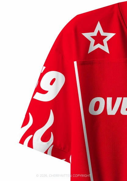 Red Flame Overstimulated Y2K Crop Sport Jersey Shirts Cherrykitten