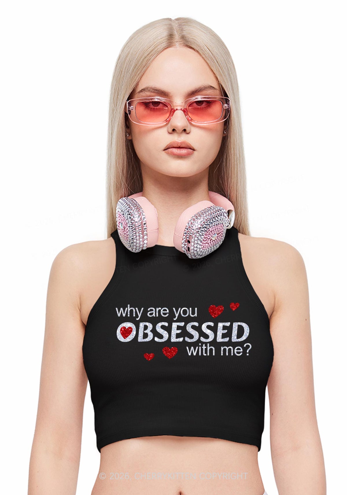 Glitter Obsessed With Me Y2K Crop Tank Top Cherrykitten