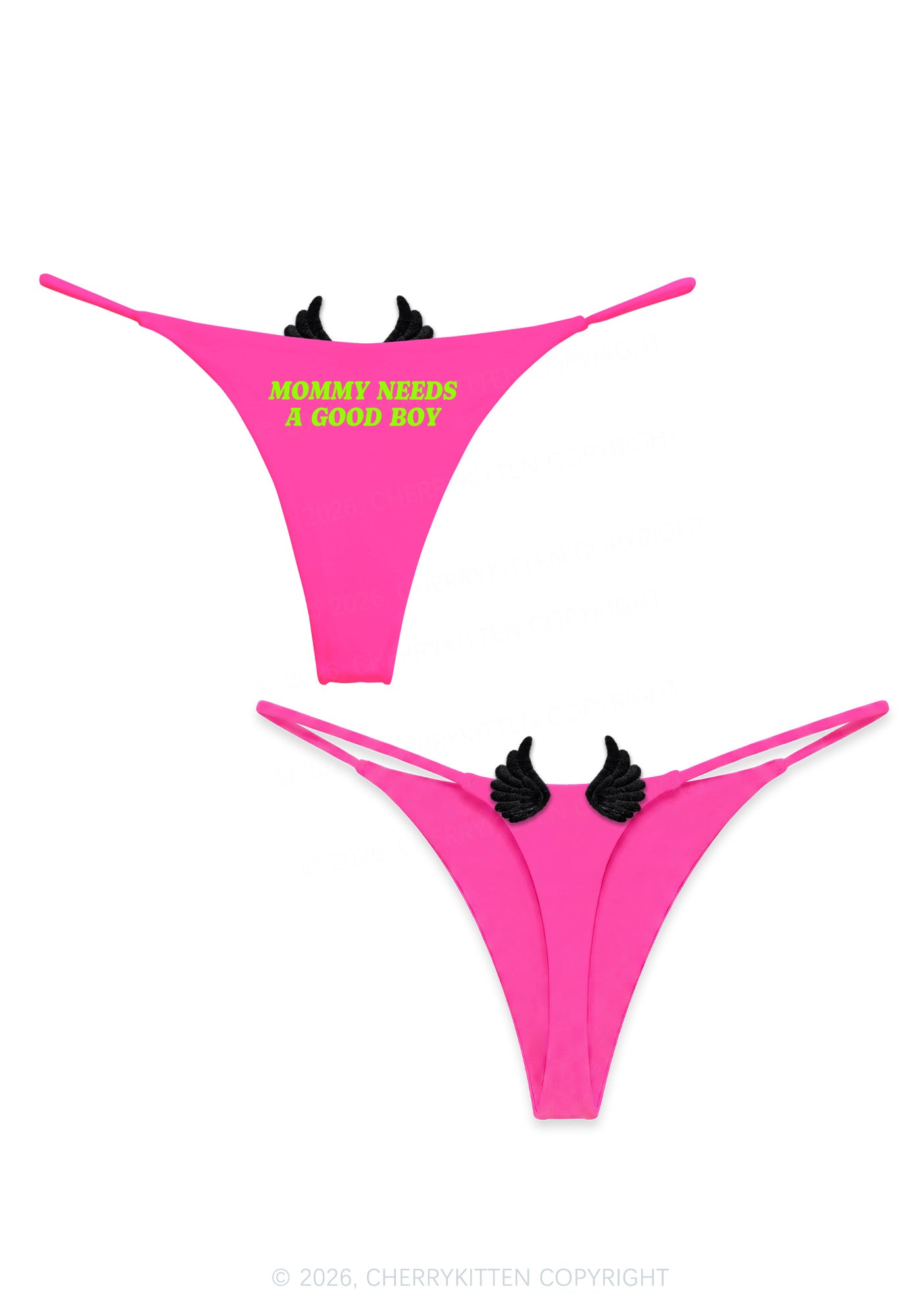 Mommy Needs A Good Boy Y2K Goth Angel Wings Bikini String Thong Cherrykitten