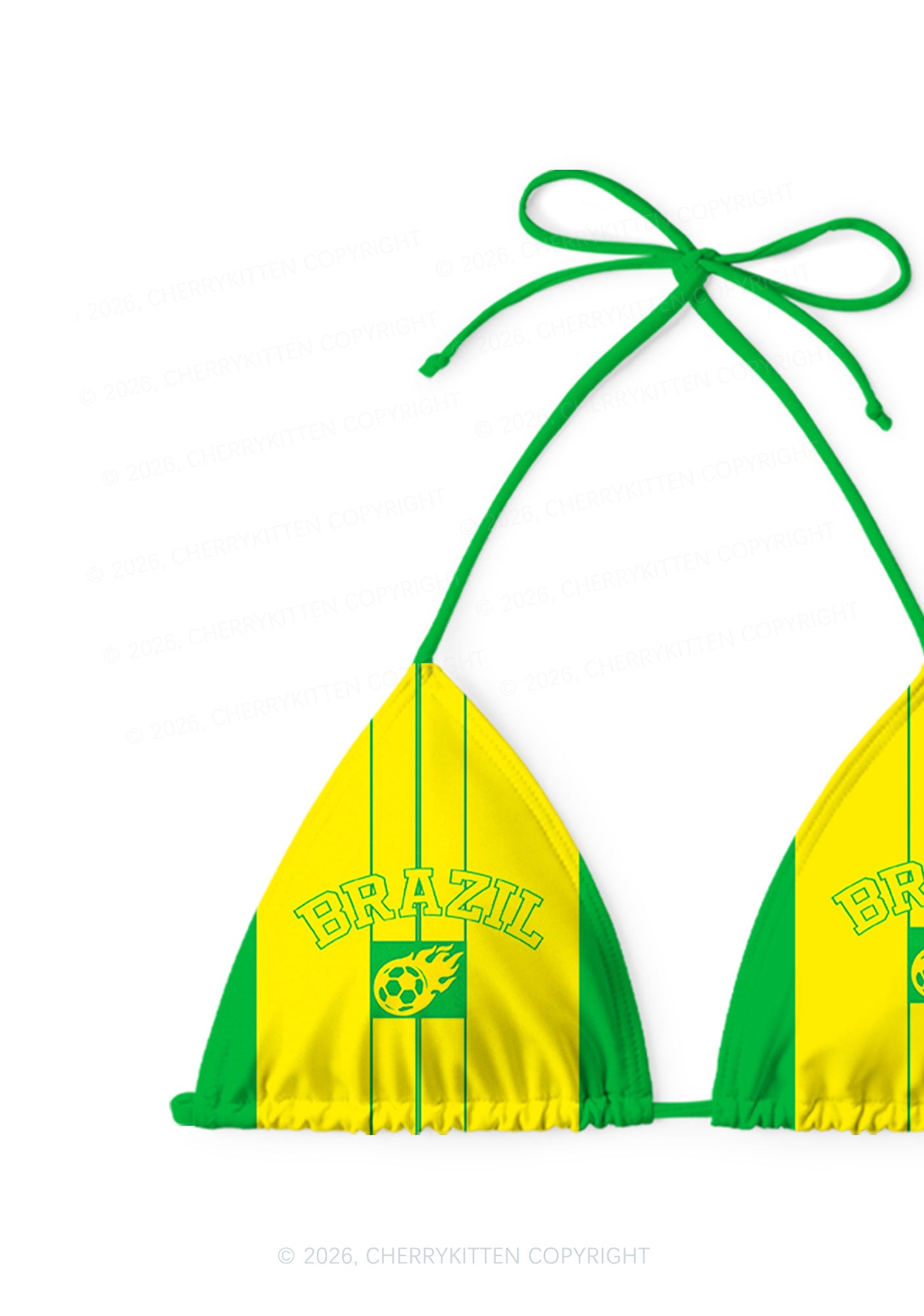 Green Yellow Vertical Stripe Y2K Print Bikini Set Cherrykitten