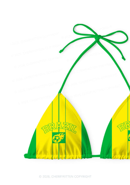 Green Yellow Vertical Stripe Y2K Print Bikini Set Cherrykitten