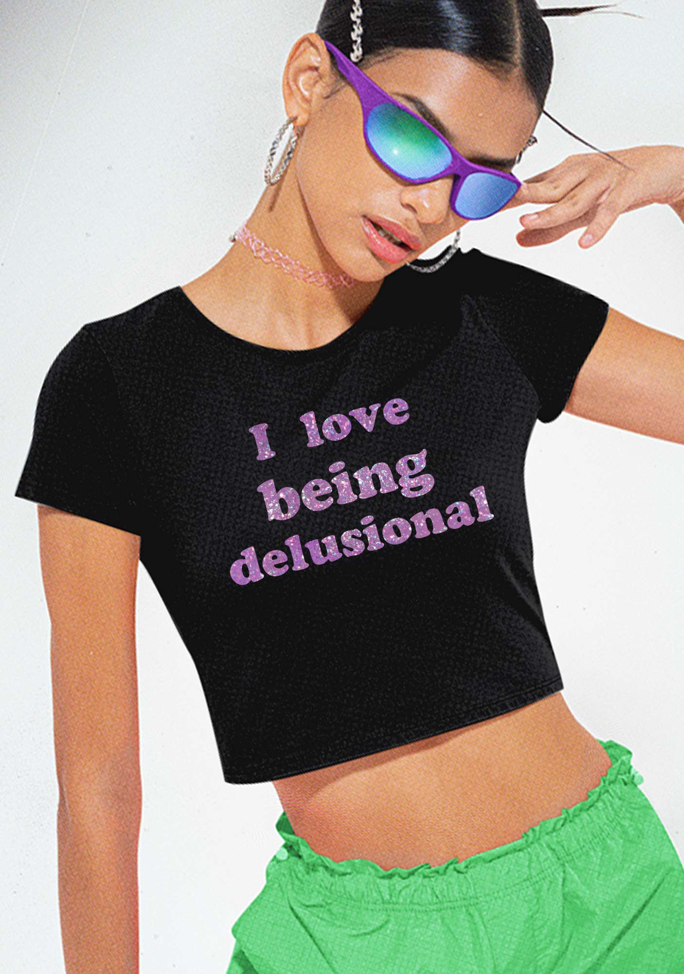 I Love Being Delusional Y2K Baby Tee