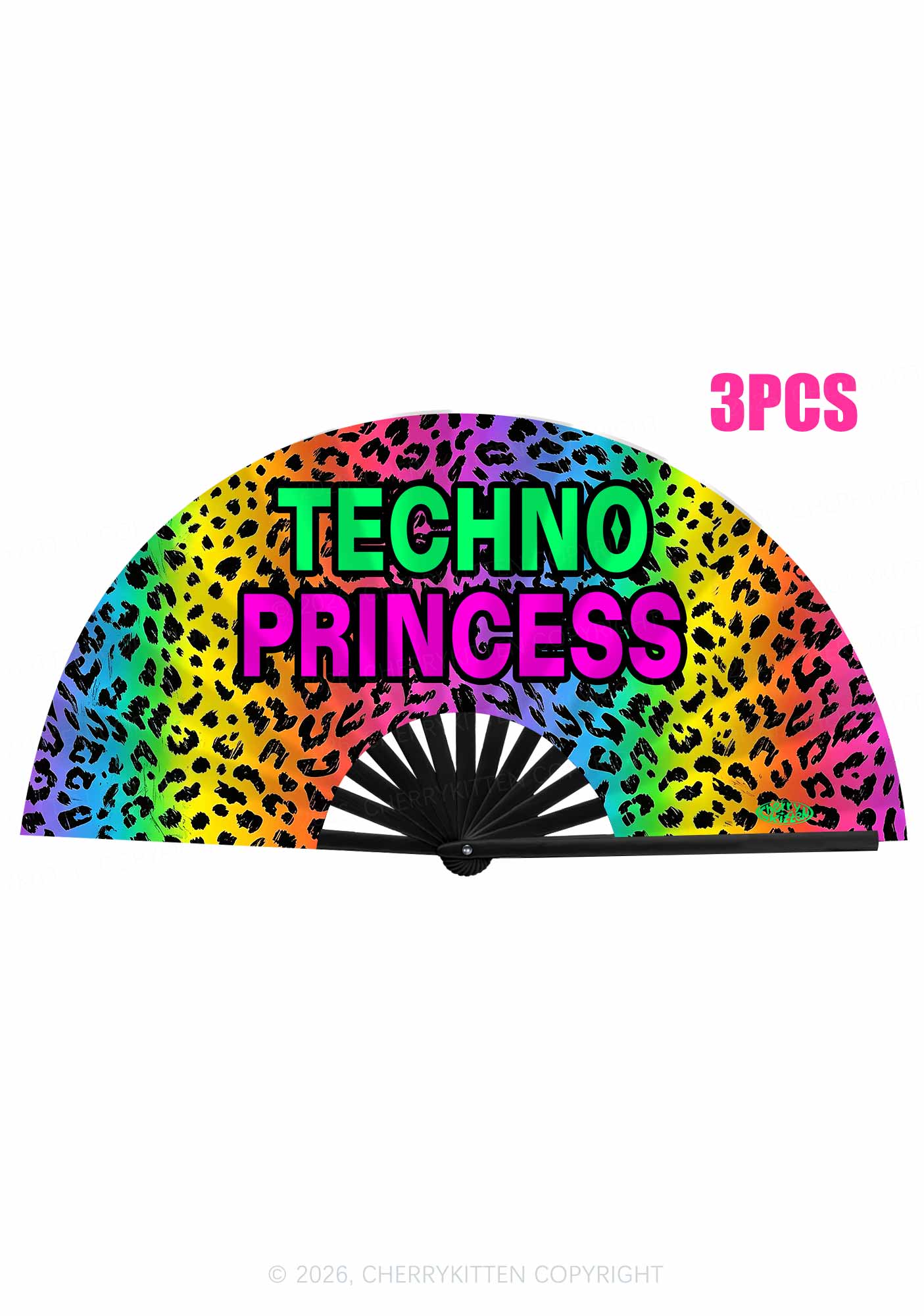 Techno Princess Leopard Y2K Rave Hand Fan Cherrykitten