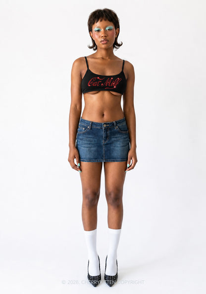 Rhinestone Cat Mxxf Y2K Super Crop Cami Cherrykitten